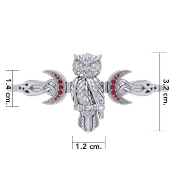 Great Horned Owl with Crescent Moon and Celtic Heart Silver Cuff Bracelet TBA290 - Jewelry